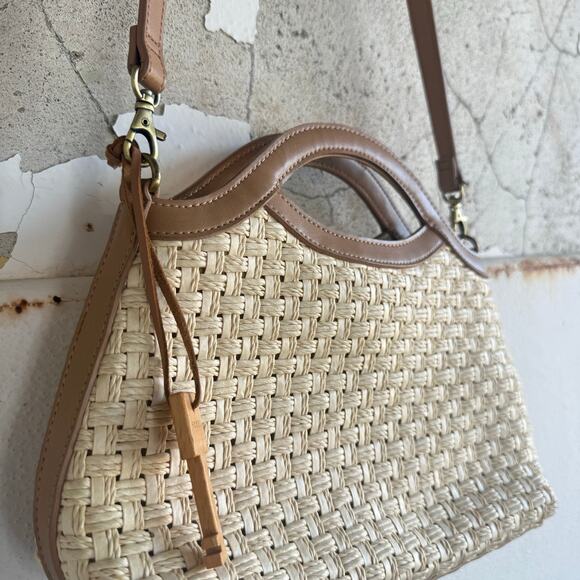 Fossil Crossbody Bag Woven Leather Shoulder Purse Straw Raffia Handbag Vtg Y2K - Picture 1 of 9